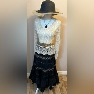Bohemian Style beaded/ lace Black Skirt